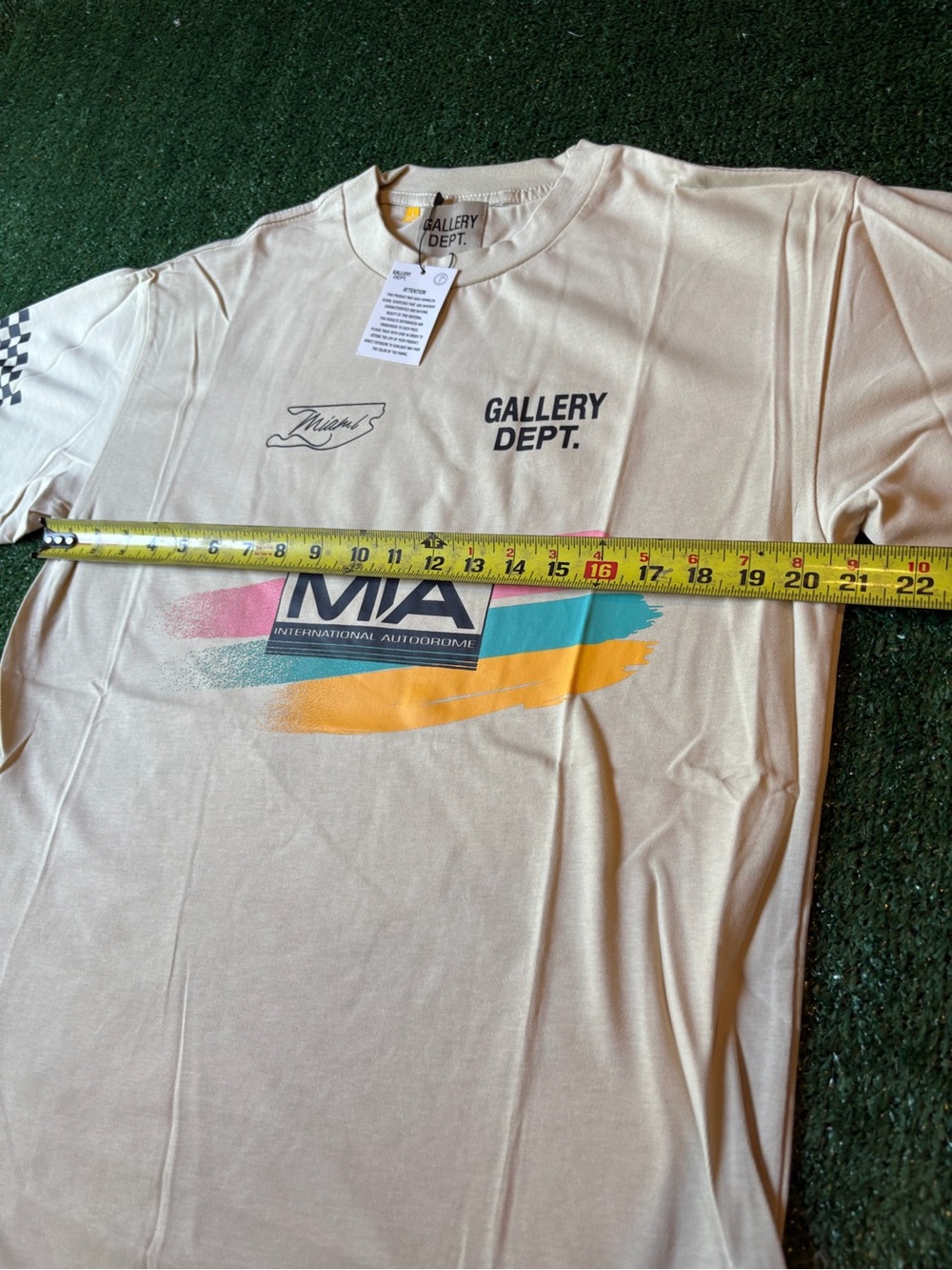 Gallery Dept Cream MIA Graphic Short Sleeve Tee with Multicolor Stripe - Picture 10 of 10